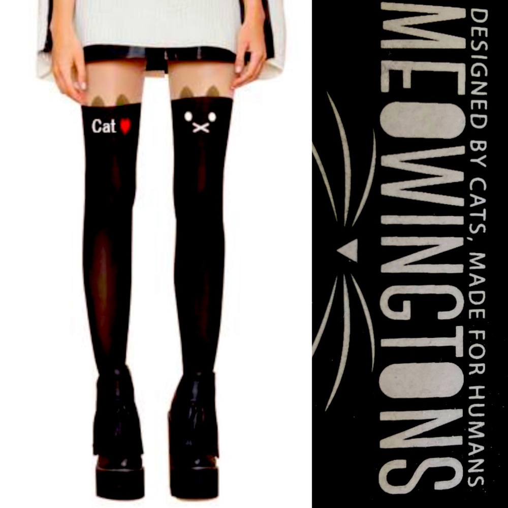 3/$25 Black Knee Hi Cat Sox Kawaii Catyhose Meowingtons